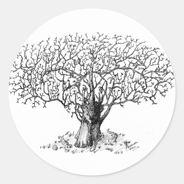 Sticker Rond Arbre de vie - animaux (Devant)