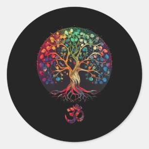 Sticker Rond Arbre de vie avec symbole Om Yoga 