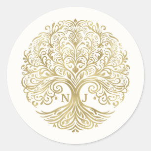 Sticker Rond Arbre de vie Cream & Gold Celtic Mariage