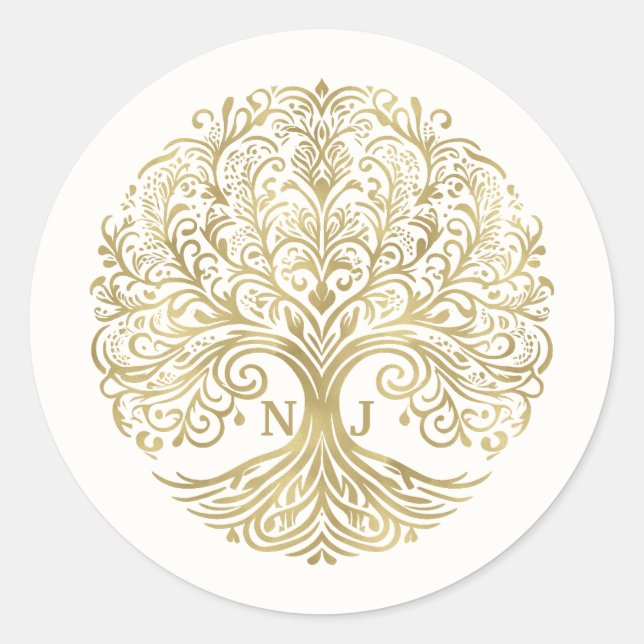 Sticker Rond Arbre de vie Cream & Gold Celtic Mariage (Devant)