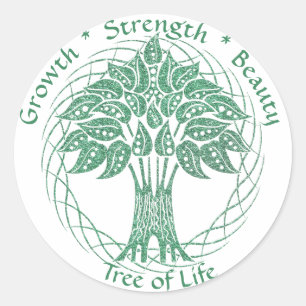 Sticker Rond Arbre de Vie Élégant Vert Pailleté Croissance Forc
