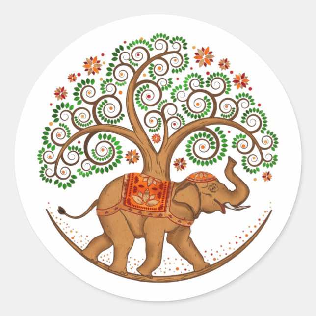 Sticker Rond Arbre de vie éléphant à Mandala (Devant)