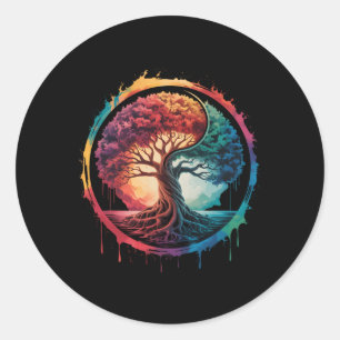 Sticker Rond Arbre de Vie Nature Colorée Yin Yang Zen Yoga Médi