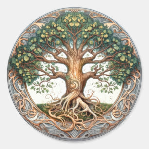 Sticker Rond Arbre de vie païen vert