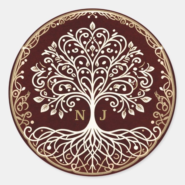 Sticker Rond Arbre de vie Rustique rouge foncé Mariage celtique (Devant)