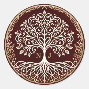 Sticker Rond Arbre de vie Rustique rouge foncé Mariage celtique