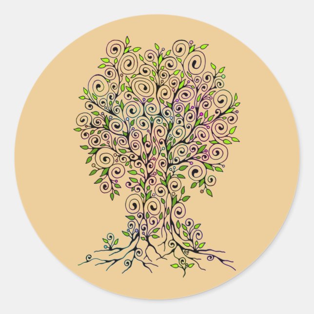 Sticker Rond Arbre De Vie - Spirales Fruits Feuille 1 (Devant)