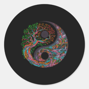Sticker Rond Arbre de vie Yin Yang Symbole taoïste Yoga Méditat