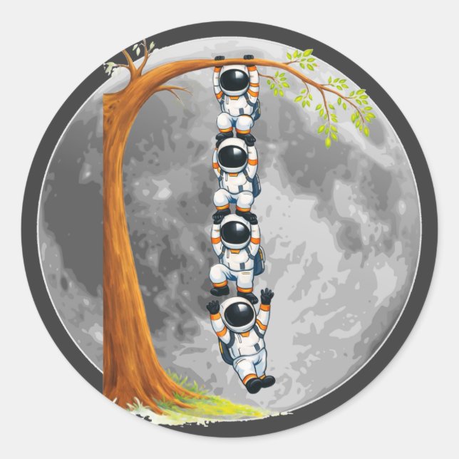 Sticker Rond Arbre du travail d'équipe des astronautes  (Devant)