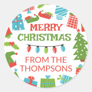 Sticker Rond Arbre et cadeaux Whimssstro Joyeux Noël de