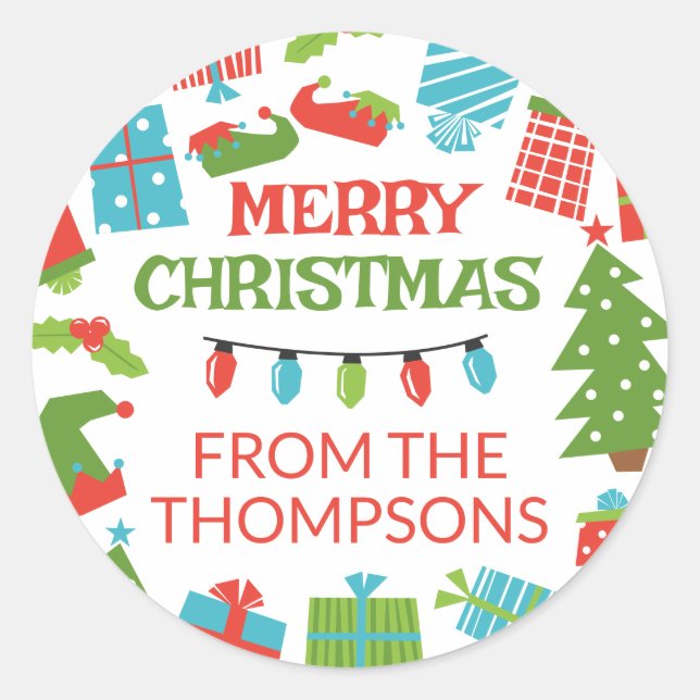 Sticker Rond Arbre et cadeaux Whimssstro Joyeux Noël de (Devant)