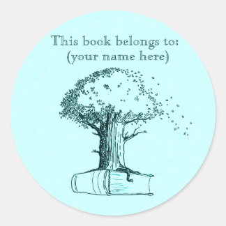 Sticker Rond Arbre et livre, bleu clair
