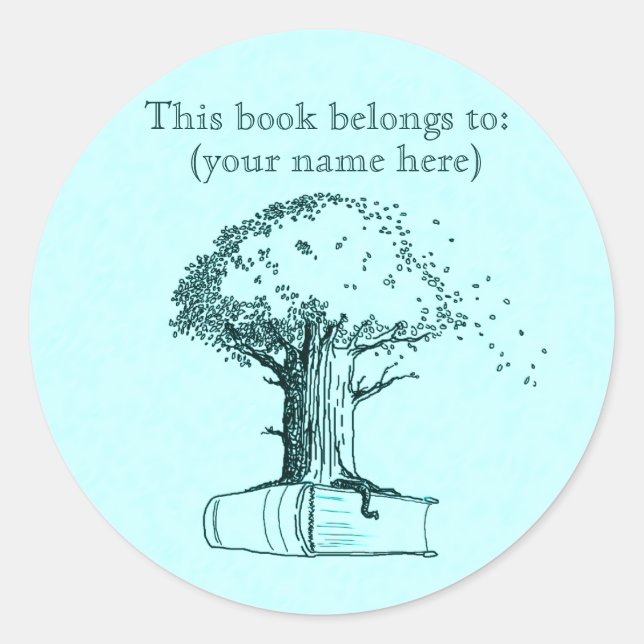 Sticker Rond Arbre et livre, bleu clair (Devant)