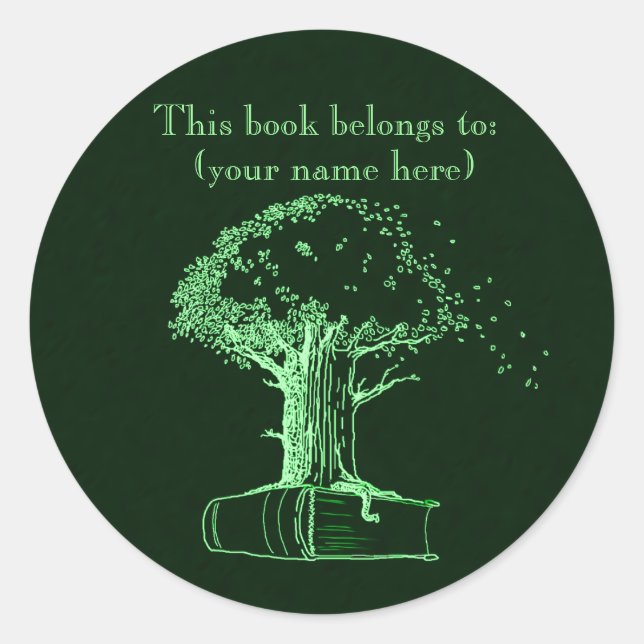 Sticker Rond Arbre et livre, vert (Devant)