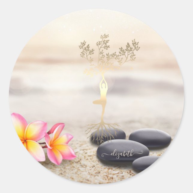 Sticker Rond Arbre Femmes Silhouette Zen Stones Jeter Oreiller (Devant)