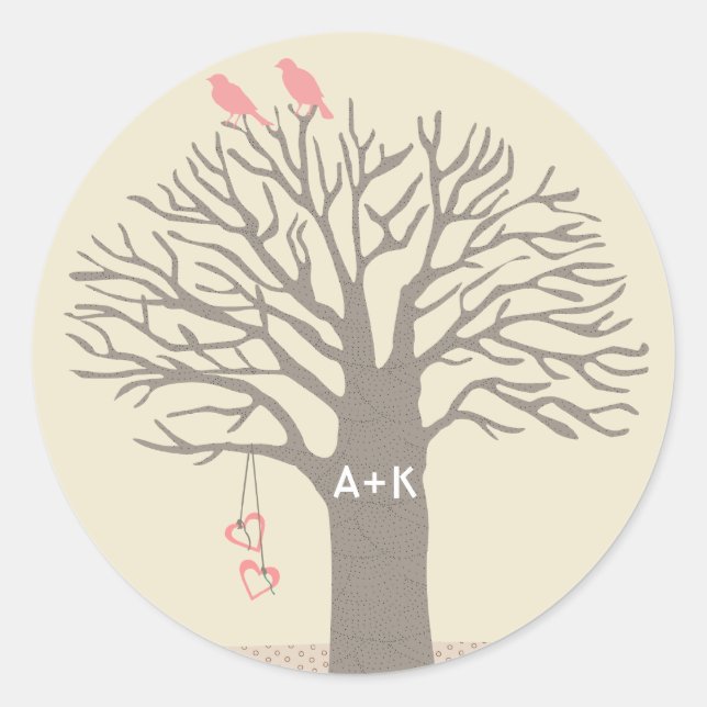Sticker Rond Arbre Inséparables Love Initiales Personnalisé Sti (Devant)