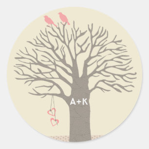 Sticker Rond Arbre Inséparables Love Initiales Personnalisé Sti