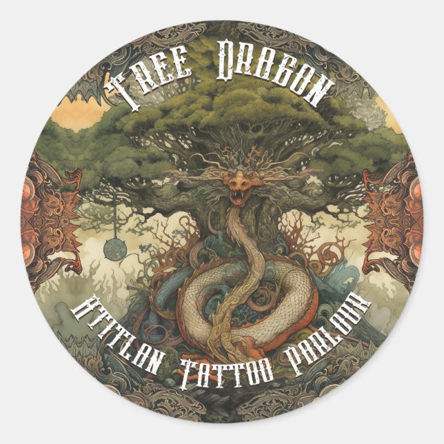 Sticker Rond Arbre Japonais Dragon Bonsaï Arbre Art IA (Devant)