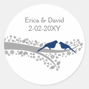 Sticker Rond arbre marine bleu lovebirds mariage faveurs autoco