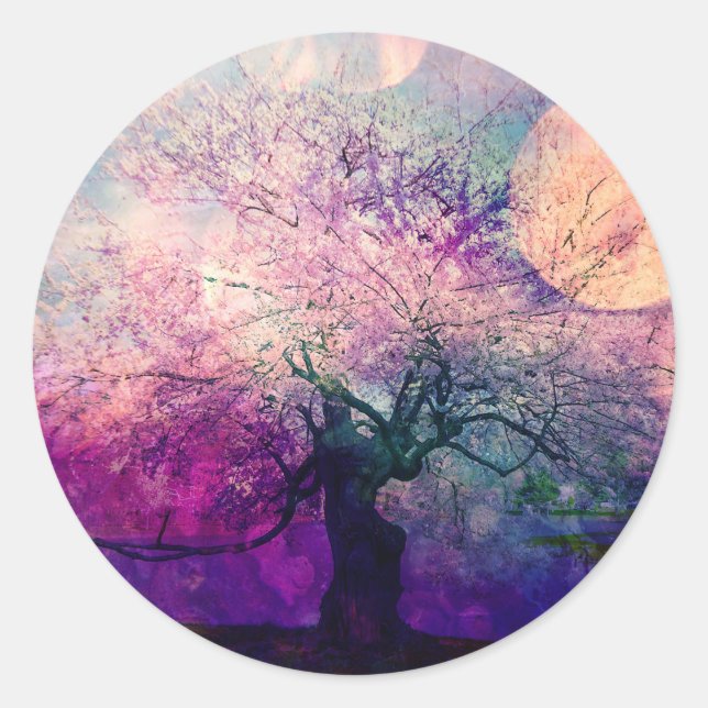 Sticker Rond Arbre mystique et Lune de nuit (Devant)