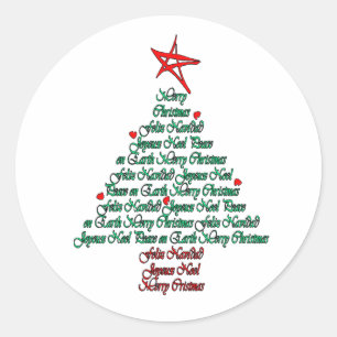 Sticker Rond Arbre natal de Feliz de carte multilingue de