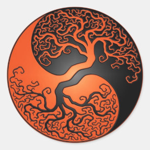 Sticker Rond Arbre orange et noir de Yin Yang