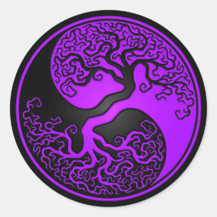 Sticker Rond Arbre pourpre et noir de vie Yin Yang
