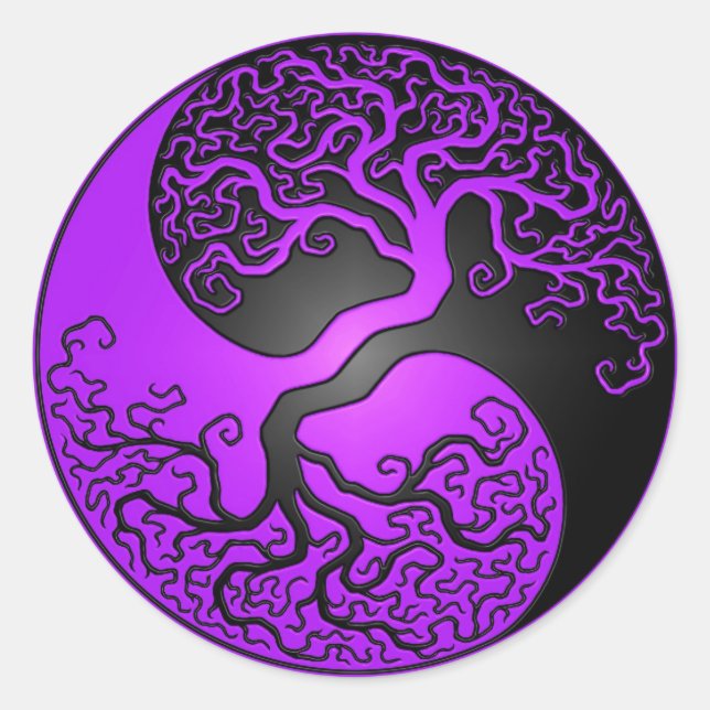 Sticker Rond Arbre pourpre et noir de Yin Yang (Devant)