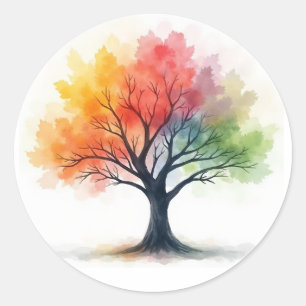 Sticker Rond Arbre Rainbow Seasons - Aquarelle colorée nature