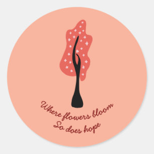 Sticker Rond Arbre rouge en fleurs avec fleurs roses et citatio