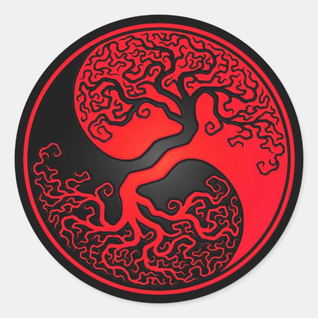Sticker Rond Arbre rouge et noir de la vie Yin Yang (Devant)