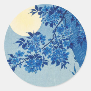 Sticker Rond Arbre sous la Lune Bleue : Nuit de Floraison de Ce