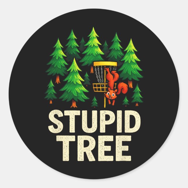 Sticker Rond Arbre Stupide - Écureuil de Golf de Disque Drôle  (Devant)