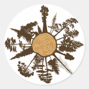 Sticker Rond Arbre Tronc Section de croissance Cercles Pins Arb