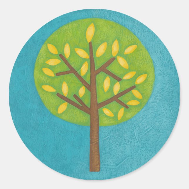 Sticker Rond Arbre vert avec Feuilles jaunes par Chariklia Zarr (Devant)