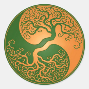 Sticker Rond Arbre vert d'or de Yin Yang