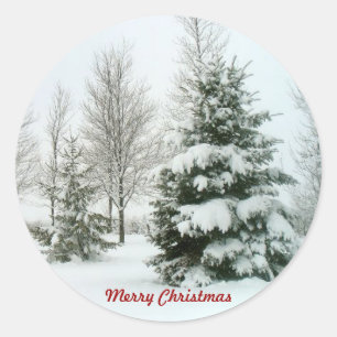 Sticker Rond Arbres à neige, Joyeux Noël