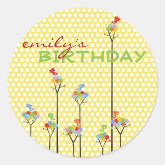 Sticker Rond Arbres à points de couleur mignons Oiseaux Enfants