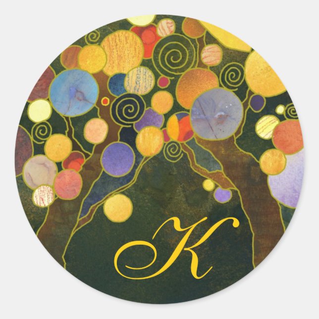 Sticker Rond Arbres d'Amour Artistique Mariage Faveur Monogramm (Devant)