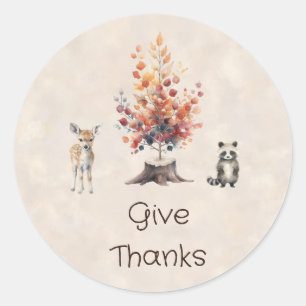 Sticker Rond Arbres d'automne Créatures de la forêt remercient