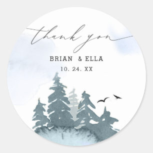Sticker Rond Arbres de conifères Merci Mariage bleu