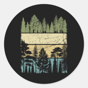 Sticker Rond Arbres de forêt vintage faune nature randonnée cam