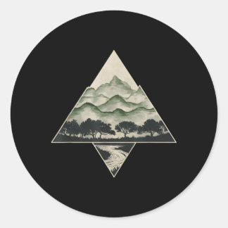 Sticker Rond Arbres de la forêt rétro Faune Nature Vintage