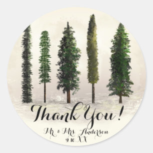 Sticker Rond Arbres de la forêt verte vintage mariage rustique 