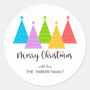 Sticker Rond Arbres de Noël colorés