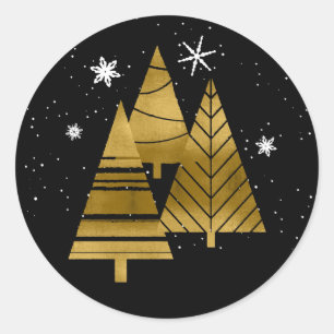 Sticker Rond Arbres de Noël et flocons de neige V2 Gold ID863