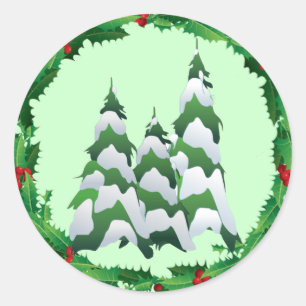 Sticker Rond ARBRES DE NOËL & HOLLY par SHARON SHARPE
