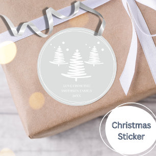 Sticker Rond Arbres de Noël minimalistes blancs en argent