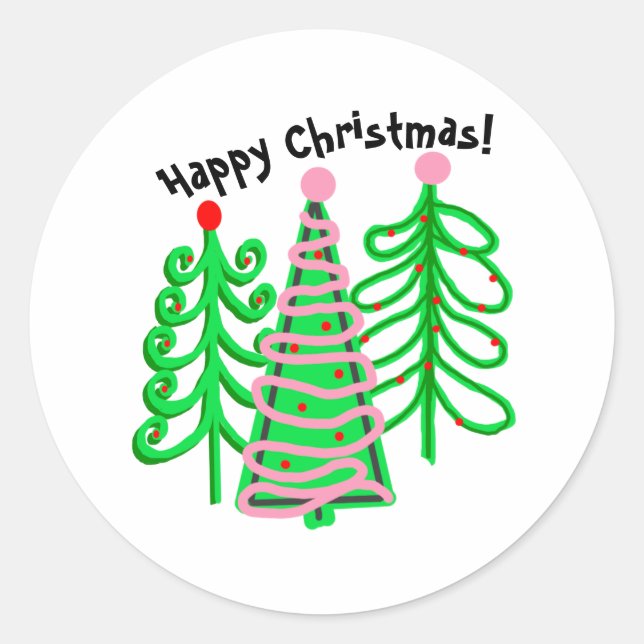 Sticker Rond Arbres de Noël rose vert (Devant)