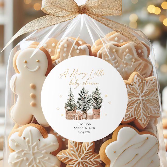 Sticker Rond Arbres de Noël rustiques Un joli petit Baby shower (Créateur téléchargé)